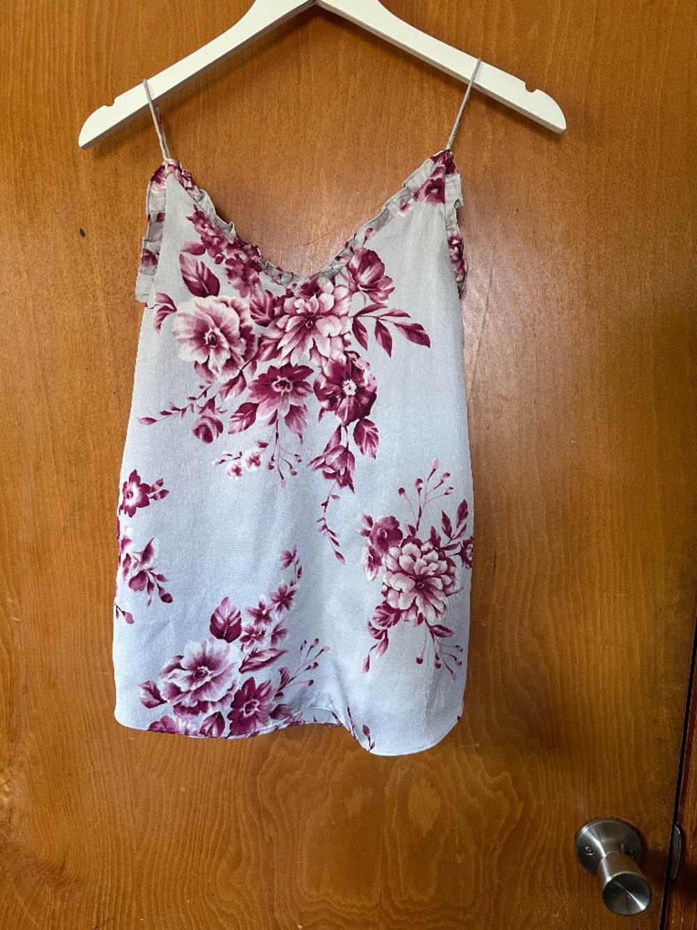 Express Blue Burgundy Floral Ruffle Cami Tank S